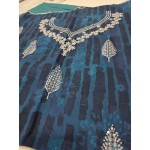 Premium Indigo Blue Embroidered Lawn 3 Pc Suit - Unstitched Cut Dana Festive Summer Dress with Turquoise Chevron Pattern Voile Dupatta