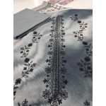 Premium Charcoal Grey Tie Dye Unstitched Lawn 3 Pc Suit - Luxury Cut Dana Embroidered Neckline Dress with Windowpane Check Print Dupatta
