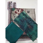 Premium Teal Green Embroidered Lawn 3 Pc Suit - Unstitched Cut Dana Luxury Summer Dress with Floral Printed Beige Cotton Net Dupatta