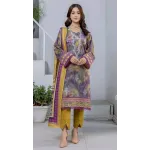 Premium Olive & Purple Tie Dye Unstitched Lawn 3 Pc Suit - Festive Cut Dana Embroidered Summer Dress with Mustard Geometric Pattern Dupatta