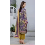 Premium Olive & Purple Tie Dye Unstitched Lawn 3 Pc Suit - Festive Cut Dana Embroidered Summer Dress with Mustard Geometric Pattern Dupatta
