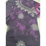 Luxury Plum Purple Tie Dye Unstitched Lawn 3 Pc Suit - Premium Cut Dana Embroidered Neckline Festive Dress with Geometric Print Voile Dupatta