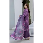 Luxury Plum Purple Tie Dye Unstitched Lawn 3 Pc Suit - Premium Cut Dana Embroidered Neckline Festive Dress with Geometric Print Voile Dupatta