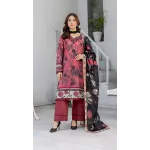 Premium Rose Pink Tie Dye Unstitched Lawn 3 Pc Suit - Luxury Cut Dana Embroidered Neckline Dress with Floral Printed Charcoal Black Dupatta
