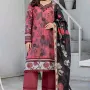 Premium Rose Pink Tie Dye Unstitched Lawn 3 Pc Suit - Luxury Cut Dana Embroidered Neckline Dress with Floral Printed Charcoal Black Dupatta