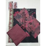 Premium Rose Pink Tie Dye Unstitched Lawn 3 Pc Suit - Luxury Cut Dana Embroidered Neckline Dress with Floral Printed Charcoal Black Dupatta