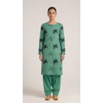 Elegant Green Embroidered Lawn 2 Pcs Suit with Navy Butterfly Patches - Women Luxury Unstitched Summer Collection - Premium Pakistani Outfit