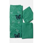 Elegant Green Embroidered Lawn 2 Pcs Suit with Navy Butterfly Patches - Women Luxury Unstitched Summer Collection - Premium Pakistani Outfit