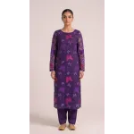 Elegant Purple Embroidered Lawn 2 Pcs Suit with Magenta Butterfly Patches - Women Luxury Unstitched Summer Collection - Premium Pakistani Outfit
