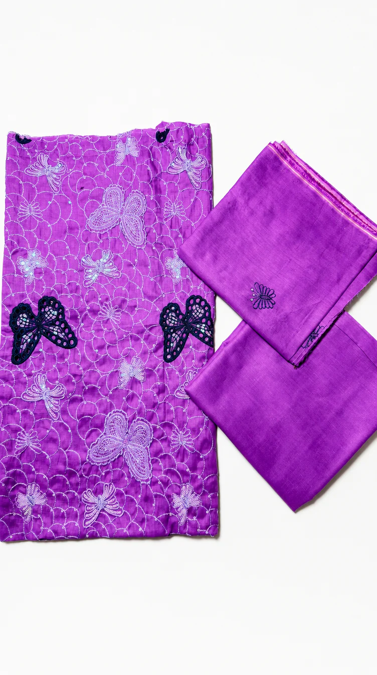 Elegant Purple Embroidered Lawn 2 Pcs Suit with Magenta Butterfly Patches - Women Luxury Unstitched Summer Collection - Premium Pakistani Outfit