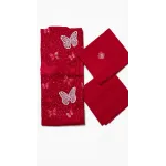 Glamorous Crimson Red Embroidered Lawn 2 Pcs Suit - Luxury Unstitched Summer Collection with White Cutwork Butterfly Patches for Women