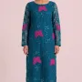 Gorgeous Peacock Blue Embroidered Lawn 2 Pcs Suit - Luxury Unstitched Summer Collection with Shocking Pink Butterfly Patches for Women