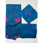 Gorgeous Peacock Blue Embroidered Lawn 2 Pcs Suit - Luxury Unstitched Summer Collection with Shocking Pink Butterfly Patches for Women