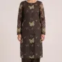 Luxury Coffee Brown Embroidered Lawn 2 Pcs Suit - Premium Summer Unstitched Dress with Olive Gold Butterfly Patches for Women
