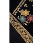 Premium Black Embroidered Lawn 3 Pcs Suit - Luxury Unstitched Summer Collection with Floral Dupatta and Trousers for Women