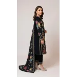 Premium Black Embroidered Lawn 3 Pcs Suit - Luxury Unstitched Summer Collection with Floral Dupatta and Trousers for Women