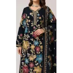 Premium Black Embroidered Lawn 3 Pcs Suit - Luxury Unstitched Summer Collection with Floral Dupatta and Trousers for Women