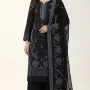 Elegant Black Embroidered Lawn 3 Pcs Suit - Luxury Unstitched Summer Dress with Steel Blue Paisley Organza Dupatta for Women