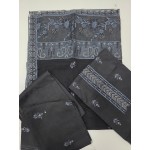 Elegant Black Embroidered Lawn 3 Pcs Suit - Luxury Unstitched Summer Dress with Steel Blue Paisley Organza Dupatta for Women