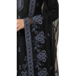 Elegant Black Embroidered Lawn 3 Pcs Suit - Luxury Unstitched Summer Dress with Steel Blue Paisley Organza Dupatta for Women