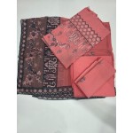 Charming Peach Salmon Embroidered Lawn 3 Pcs Suit - Luxury Unstitched Summer Collection with Contrast Net Dupatta for Women