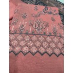 Charming Peach Salmon Embroidered Lawn 3 Pcs Suit - Luxury Unstitched Summer Collection with Contrast Net Dupatta for Women