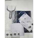 Graceful Off-White & Indigo Blue Embroidered Lawn 3 Pcs Suit - Luxury Unstitched Summer Collection with Silk Dupatta for Women