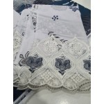 Graceful Off-White & Indigo Blue Embroidered Lawn 3 Pcs Suit - Luxury Unstitched Summer Collection with Silk Dupatta for Women