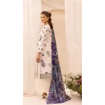 Graceful Off-White & Indigo Blue Embroidered Lawn 3 Pcs Suit - Luxury Unstitched Summer Collection with Silk Dupatta for Women