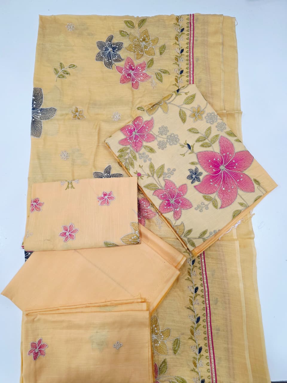 Vibrant Lemon Yellow Embroidered Lawn 3 Pcs Suit - Luxury Unstitched Summer Collection with Floral Dupatta for Women
