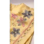 Vibrant Lemon Yellow Embroidered Lawn 3 Pcs Suit - Luxury Unstitched Summer Collection with Floral Dupatta for Women