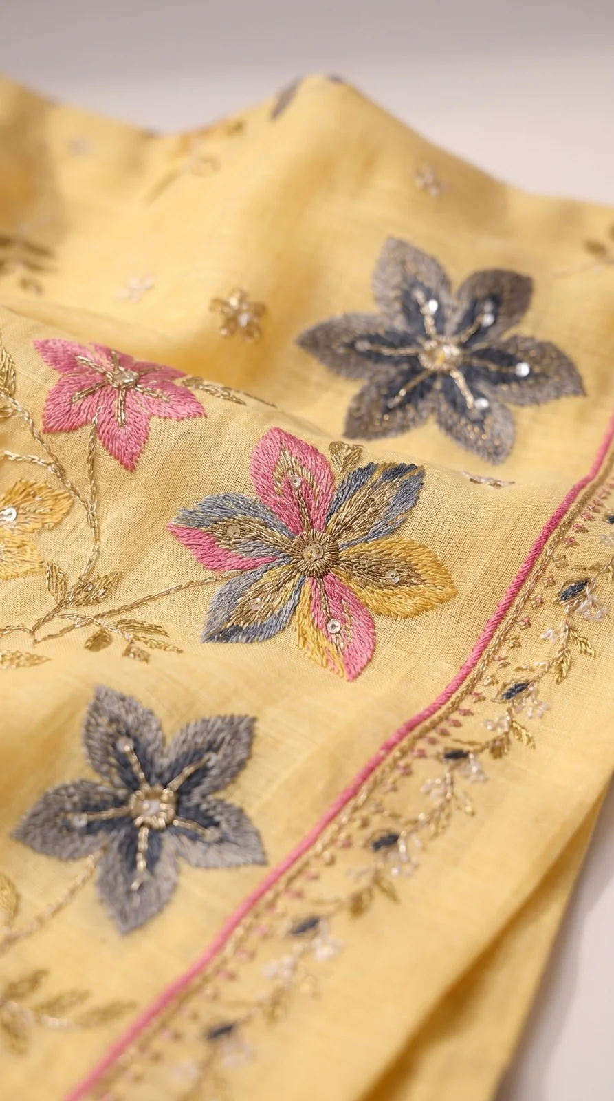 Vibrant Lemon Yellow Embroidered Lawn 3 Pcs Suit - Luxury Unstitched Summer Collection with Floral Dupatta for Women