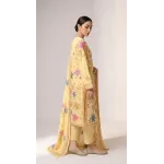 Vibrant Lemon Yellow Embroidered Lawn 3 Pcs Suit - Luxury Unstitched Summer Collection with Floral Dupatta for Women