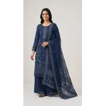 Elegant Navy Blue Embroidered Lawn 3 Pcs Suit - Luxury Unstitched Summer Collection with Net Dupatta for Women