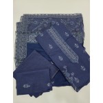 Elegant Navy Blue Embroidered Lawn 3 Pcs Suit - Luxury Unstitched Summer Collection with Net Dupatta for Women
