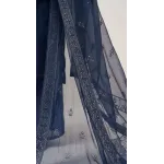 Elegant Navy Blue Embroidered Lawn 3 Pcs Suit - Luxury Unstitched Summer Collection with Net Dupatta for Women