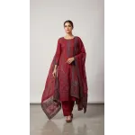 Elegant Maroon Embroidered Lawn 3 Pcs Suit - Luxury Unstitched Summer Collection with Net Dupatta for Women