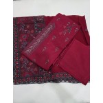 Elegant Maroon Embroidered Lawn 3 Pcs Suit - Luxury Unstitched Summer Collection with Net Dupatta for Women