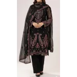 Elegant Black Embroidered Lawn 3 Pcs Suit - Luxury Unstitched Summer Collection with Net Dupatta for Women
