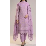 Elegant Lilac Embroidered Lawn 3 Pcs Suit - Luxury Unstitched Summer Collection with Organza Dupatta for Women