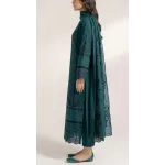 Luxury Teal Blue Embroidered Lawn 3 Pcs Suit - Premium Unstitched Summer Collection with Floral Organza Dupatta for Women
