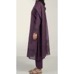 Luxury Plum Purple Embroidered Lawn 3 Pcs Suit - Premium Unstitched Summer Collection with Floral Organza Dupatta for Women