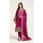 Elegant Magenta Pink Embroidered Lawn 3 Pcs Suit - Luxury Unstitched Summer Collection with Scalloped Dupatta for Women
