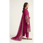 Elegant Magenta Pink Embroidered Lawn 3 Pcs Suit - Luxury Unstitched Summer Collection with Scalloped Dupatta for Women