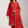 Elegant Blood Red Embroidered Lawn 3 Pcs Suit - Luxury Unstitched Summer Collection with Scalloped Dupatta for Women