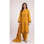 Elegant Mustard Yellow Embroidered Lawn 3 Pcs Suit - Luxury Unstitched Summer Collection with Scalloped Dupatta for Women