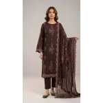 Elegant Coffee Brown Embroidered Lawn 3 Pcs Suit - Luxury Unstitched Summer Collection with Scalloped Dupatta for Women