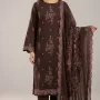 Elegant Coffee Brown Embroidered Lawn 3 Pcs Suit - Luxury Unstitched Summer Collection with Scalloped Dupatta for Women