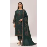 Elegant Emerald Green Embroidered Lawn 3 Pcs Suit - Luxury Unstitched Summer Collection with Scalloped Dupatta for Women