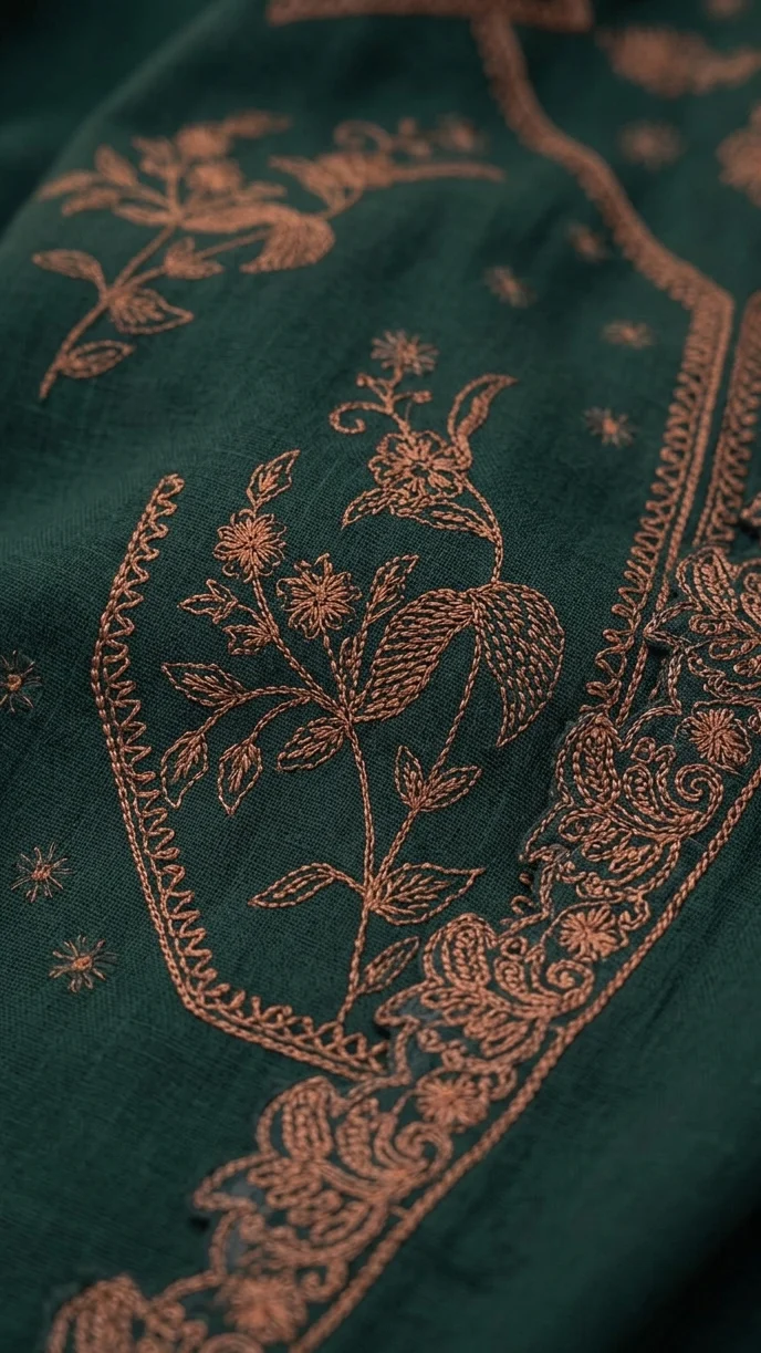 Elegant Emerald Green Embroidered Lawn 3 Pcs Suit - Luxury Unstitched Summer Collection with Scalloped Dupatta for Women
